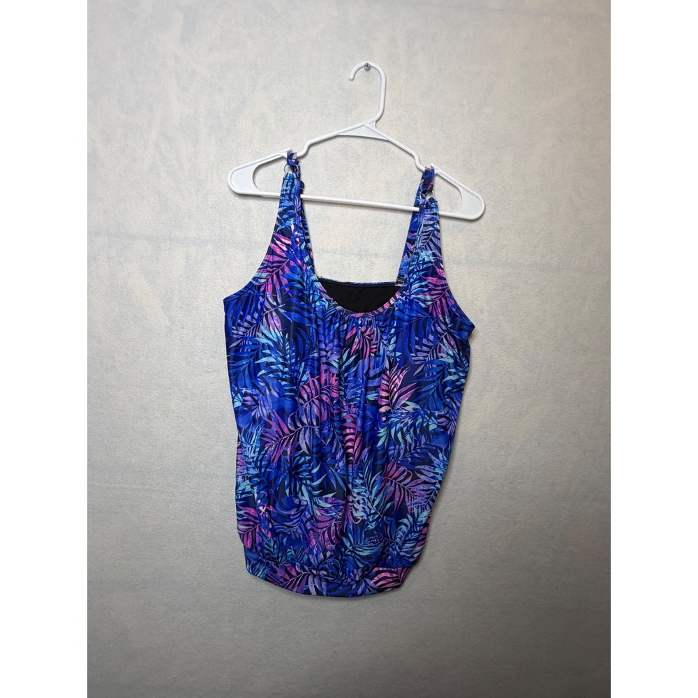Yonique Womens Tropical Palm Blouson Tankini Top Blue Purple Pink Size XXL